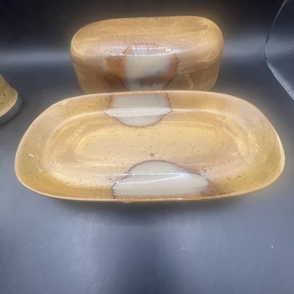 Rustic Brown Ceramic Salt and Pepper Shakers with Butter Dish - Picture 9 of 16